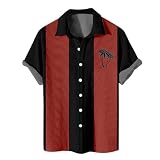 Angebot des Tages T-Shirts Für Herren V-Ausschnitt Herren Poloshirt Herren Hemden Langarm Reverskragen Palm Bedruckt Strandhemd Kurzarm Boho Hemd Knopfleiste Leinen Hemd (Rot, 8XL)