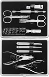 ZWILLING Maniküre-Set (10 teilig, Komplettset für Finger- und Fußnägel, Echtleder Etui mit Metallrahmen), Edelstahl Poliert, Kroko Edition, Schw