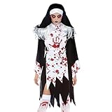 Ruiteh Damen-Kleid mit Blut-Handabdruck, schmale Passform, Horror-Vampir-Kostüm mit Hut, Reißverschluss, Halloween-Maskerade-Kleid (schwarz, S)