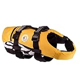 EzyDog Schwimmweste Hund - DFD Hundeschwimmweste - Schwimmwesten für für Kleine, Mittelgroße und Große Hunde - Rettungsweste mit Griff und Reflektoren, Größenverstellbar (L, Gelb)
