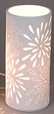 Formano Porzellan-Lampe Rund Blume Zylinder Tischleuchte Nachttischlampe Nachttischleuchte Stimmungslampe Weiss 12x24