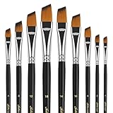Angular Paint Brush, 9PC Oblique Tip Nylon Hair Long Handle Angled Paint Brushes Set Art Artist Professional Painting Supplies for Acrylic, Watercolor, Gouache and Oil Painting