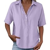 Damen-Tunika, Boho, 3/4-Ärmel, V-Ausschnitt, Revers, Henley-Tunika, Übergröße, lockere Passform, leichtes Oberteil, vielseitig, elegant, lässig, für Strand, Reisen und Sommerausflüge, 1D-H