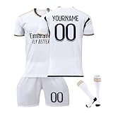 Generisch Personalisiertes Fußballtrikot für Kinder 2024 2025 Boy Football Strips Trikot Heim-Fußballtrikot-Set Tshirts Shorts und Socken Sportanzug Fußballtrikot-Set mit DIY Nummer Name 09