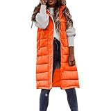 Generisch Beheizbare Bekleidung Damen Winter Ärmellose Mantel Weste Langer Hoodie Warmer Daunenmantel mit Taschen Outdoorjacke Spitzen Unterhemd (Orange, XL)