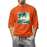 Tshirt Herren 3/4-Ärmeln Rundhals Hawaii T Shirt T-Shirts Poloshirt Kurzarm Langarm Für Kompressionsshirt Pullunder Leinen Hemden Wikinger Tshirt Herren Sommer Hemd V Ausschnitt 1-Orange,3XL