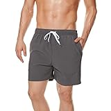 FREDRM Herren-Badehose, schnelltrocknend, Strand-Shorts mit Reißverschlusstaschen und Netzfutter, Badebekleidung, dunkles grau, 6