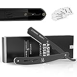 Anthony Brown® Rasiermesser in Schwarz oder Silber - einzigartiger Klingenkopf für mehr Präzision - mit Wechselklingen und Etui - Rasiermesser Set (Schwarz)