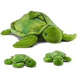 Prextex Plüsch-Schildkröte mit 3 kleinen Plüsch-Baby-Schildkröten Reißverschluss Kuschelschildkröte Sammlung Plüschtiere Sp