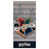 Harry Potter Strandtuch mit Hogwarts-Wappen, 140 x 70 cm, Grau/Schw