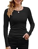 Schwarzer Basic T-Shirt Damen Mit Langen Ärmeln Elegant Rippshirt Pullover Herbst XL