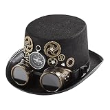Yulokdwi Steampunk-Hüte,Zeitreisender Steampunk-Zylinder Mit Brillen-Zahnrädern, Kopfumfang 56–58 Cm, Retro Kostüm Cosplay Zylinder Mit Schutzbrille, Für Cosplay-Mask