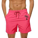 Herren-Badehose, schnelltrocknend, Sommer, Strand, Badehose, lässig, hawaiianischer tropischer Druck, Shorts, Urlaub, Boardshorts, hot pink, M