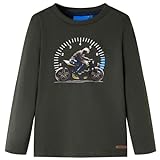 Kinder Langarmshirt mit Motorrad-Aufdruck Pullover Sweatshirt T-Shirt Khaki 116