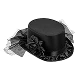W WIDMANN MILANO Party Fashion 11762 - Zylinder mit schwarzer Rose und Tüll, aus Filz, Hut, Kopfbedeckung, Witwe, Mottoparty,
