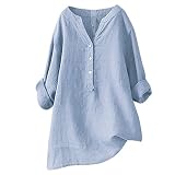 V Ausschnitt Damen Shirt - Blusenkleid Leinen Elegant Bedrucken Rundhalsausschnitt Weiß Oberteile Tshirt Damen Oversize Casual Basic Shirt Elegant Oberteil Pullover Baggy Frühling Sp
