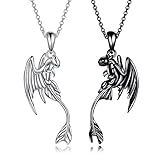 YFN Drachen Halskette Sterling Silber Kette Paar von 2 weißen und schwarzen Charme Drachen Anhänger für F