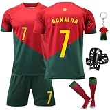 Pardofelis Fußball Trikot für Kinder, Trikot Nr. 7 Fußballtrikots Fussball T-Shirt Shorts Socken und Schienbeinschoner Set, Outdoor Football Jersey für Junge Anzug (Rot Grün, 28)