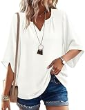 iWoo Bluse Damen 3/4 Arm Boho Tops Elegante V-Ausschnitt Locker Tunika Shirts Casual Oberteil Sommer B
