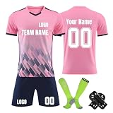 Personalisiert Fußball Trikot mit Eigenem Namen Nummer für Herren Kinder, Hause/Auswärts Fussball Trikot Shorts Komplettset Trainingsanzug