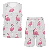 Basketballtrikot für Jugendliche, Sportmannschaft, Trainingsuniform, Trikot, Oberteil und Shorts, Set für Jungen und Mädchen, Pinke Flamingos, S