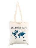 Herz & Heim® Baumwollbeutel Weltenbummler mit Wunschnamen Weltenb