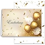 10x Einladungskarten Gold Luftballons mit passenden Umschlägen Klappkarten Einladung Erwachsene Party Geburtstag Umschläge elegant Hochzeit Jubiläum 20 30 40 50 60 70 80 90 Luftb