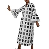 HEAU Sonojie Damen Kleider ausgestelltes Ärmel-V-Ausschnitt, lockeres, gerades, lässiges, tägliches Partykleid Langarm Minikleid Damen (Grey, XL)