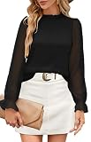 Odosalii Damen Oberteile Elegant Rüschen-Stehkragen Volant Ärmeln Bluse Herbst Casual Schwarzes Langarmshirt Pullover Schlupfbluse Arb