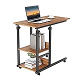 Dripex Beistelltisch mit Rollen Laptoptisch Höhenverstellbar Schreibtisch aus Holz, Sofatisch Nachttisch Kaffeetisch Schlafzimmer, Wohnzimmer Dunkelb