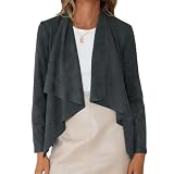 Damen-Jacken Elegant Jacke Damen Winter Herbstjacke Hirschlederimitat Mantel Unregelmäßiger Rüschensaum Cardigan Langarmshirt Einfarbig Frauen Strickjacke Mit Wasserfallkragen Übergangsjack