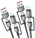 SUNGUY 4 in 1 USB C Cable 1M [2 Pack], 60W Multi Charging Cable, USB-C/A to Lighting/C Cord for iPhone 16/15/14 Pro/iPad/MacBook/Samsung Galaxy S25/S24/Tab