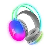 Music Hero Kabellose Kopfhörer mit Beleuchtung, mehrfarbige LEDs, Mikrofon, integrierte Steuerung, 20 Stunden Wiedergabe, AUX-Stecker, weiß