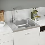 AUVYI Spüle mit Abtropffläche Set Silbern 500x600x155 mm Edelstahl Ausgussbecken Spülbecken Kitchen Sink Küchenspülen Arbeitsplatte Küche Waschbecken Spü