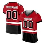 Personalisiert American Football Trikot Kurzarm mit Eigenem Namen Number Team Individuelle Rugby Trikot V-Ausschnitt Sporthemden Schnelltrocknend Atmungsaktiv T-Shirt Football Jersey