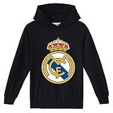 Real Madrid Graphic Hoodie Tops Kinder Kapuzenpullover Langarm Pullover für Jungen Mädchen, Schwarz , 8-10 Y