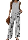 shownicer 2 Teiler Hosenanzug Damen Elegant Ärmelloses Tank Top und Hose Zweiteiler Outfit Casual Leicht Freizeitanzug D Grau M