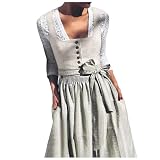 Generisch Dirndl Damen Midi Trachtenkleid Schlicht Outfit Trachtenmode Vintage Set Elegant Kostüm Blau Inkl. Dirndlschürze Dirndlkleid Für Oktoberfest Karneval Besondere Anlässe Dirndl S