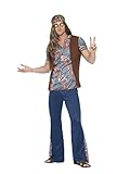 Smiffys 45517XL - Herren Hippie Kostüm, Oberteil, Hose, Kopftuch und Medaillon Größe: XL, b