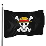 ONE PIECE Anime Flagge, ONE PIECE Flagge aus Polyester, Pirat, Banner, Cartoon, Wanddekoration für Piraten Party, Geburtstagsgeschenk, Piraten Tag, Halloween Dekoration 90x150