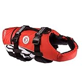 EzyDog Schwimmweste Hund - DFD Hundeschwimmweste - Schwimmwesten für für Kleine, Mittelgroße und Große Hunde - Rettungsweste mit Griff und Reflektoren, Größenverstellbar (M, Rot)