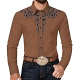 DASONLUE Western Hemd Herren Cowboy Trachtenshirt Bestickte Aufdruck Oberhemden Vintage Westernhemd Klassische Arbeitshemd Longsleeve Stehkragenhemden Schmale Passform Cowboy