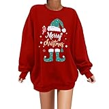 Generisch Damen Sweatshirt ohne Langarm Shirt mit Grafik Print Rundhals Ausschnitt lässiges Oberteil für Freizeit (Red, M)