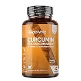 Curcumin Kapseln - 500 mg (50:1) Kurkuma Extrakt, entspricht 25.000 mg Kurkuma - 6 Monate Vorrat - 180 Kapseln - Kurkumin 95% mit Schwarzer Pfeffer & Ingwer - 1 Kapsel pro Tag - WeightW