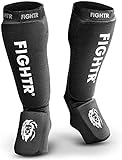 FIGHTR Premium Schienbeinschoner für Kampfsport, Kickboxen, Boxen. Schienbeinschützer für Erwachsene (Schwarz, Erwachsene)