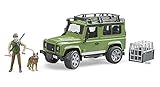 bruder 02587 - Land Rover Defender Station Wagon mit Förster & Hund - 1:16 Geländewagen Jeep Pick-up Jäger Waldarbeiter Schäferhund Spielzeug-Fig