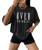 Tomwell Tshirt Damen Kurzarm Sommer Oberteile Oversize Vintage Buchstaben Muster Grafik Drucken Lose Bluse Rundhals Shirt Pullover Sweatshirt Teenager Mädchen Top A Schwarz M