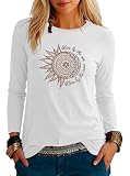 Teesho Damen Tshirt Langarm Rundhals Oberteile Basic Shirts Casual Longshirt Drucken Pullover Herbst Tops Tunika（Weiß/L
