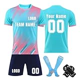 Personalisiert Fußball Trikot mit Eigenem Namen Nummer Logo, Hause/Auswärts Fussball Trikot Shorts Komplettset Trainingsanzug für Herren/