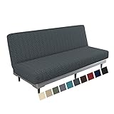 MAXIJIN 3-Sitzer-Stretch-Sofabezug ohne Armlehnen, Verstellbarer, klappbarer Sofabettbezug, universell Abnehmbarer Futonbezug für Wohnzimmer (Dunkelgrau)